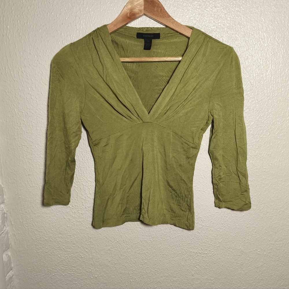 y2k Express Babydoll Cropped Blouse Top sz XS/S Green Fairy Whimsical Coquette